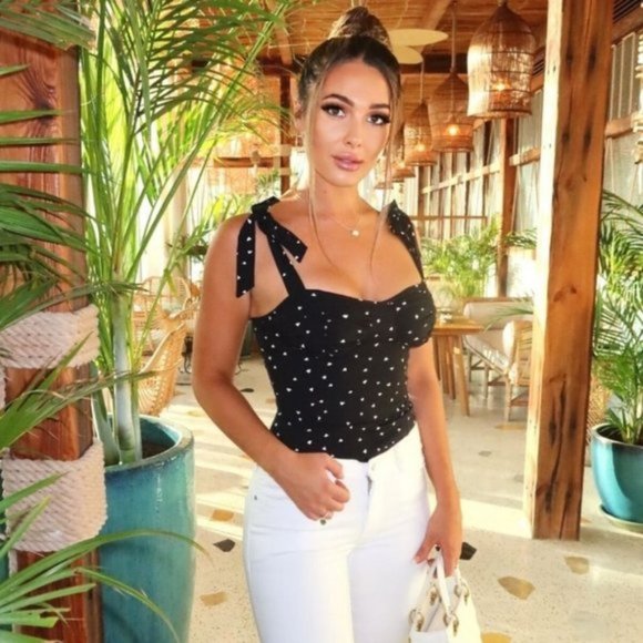 Tops - Black and White Heart Print Sleeveless Bustier Top Blouse